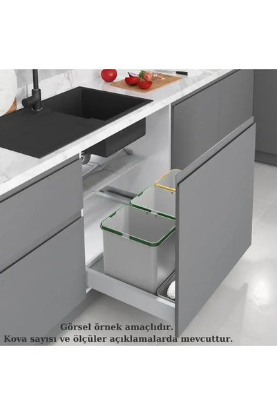 STARAX 90cm Çekmece İçi Otomatik Çöp Kovası 36+3 Litre Gri 3Kova Modül 90cm (...