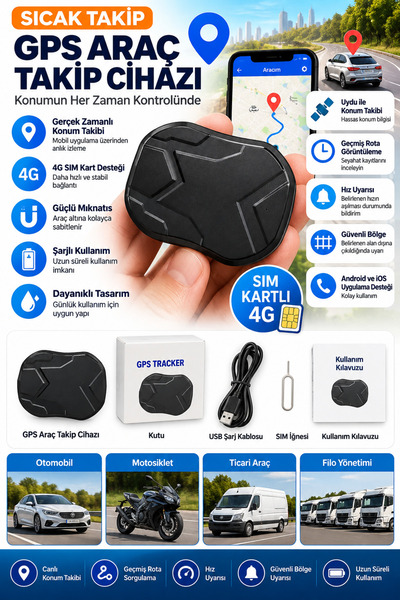 TK905 4G GPS Araç Takip Cihazı – SIM Kartlı Mıknatıslı