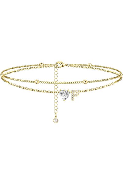 Generic Ankle Bracelets for Women Waterproof 14K Gold Plated CZ Initial Ankle...