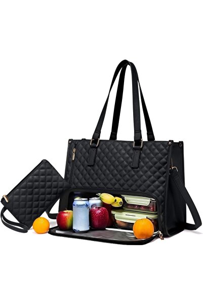 Generic Lunch Tote Bag for Women, 15.6 Inch PU Leather Laptop Bag with Insula...