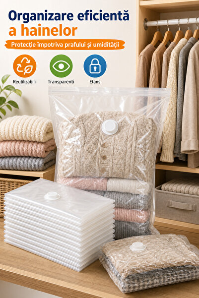DeaL Set de 12 pungi de vid Macvi 50x70 cm transparente pentru depozitarea ha...
