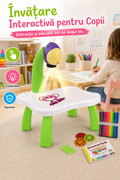DeaL Placă de proiecție educativă Macvi, 3 discuri, 12 markere, Verde