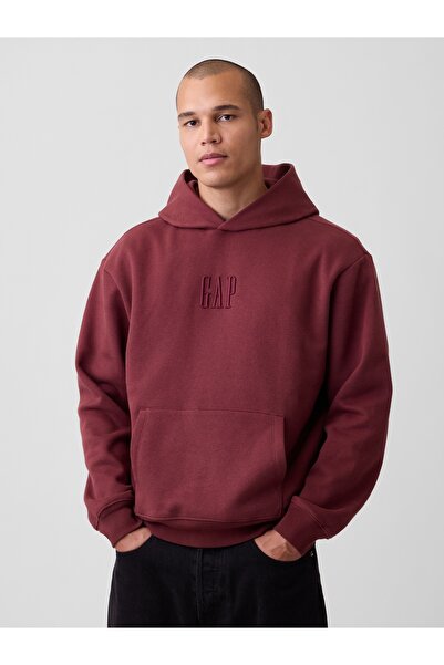GAP Erkek Koyu Kırmızı VintageSoft Oversized Mini-Logo Sweatshirt