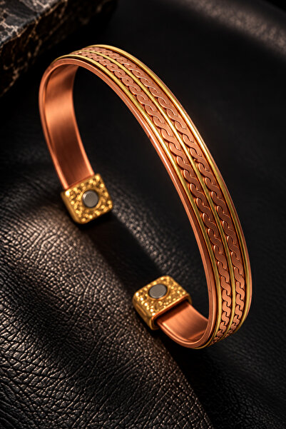 OSMANLI GÜMÜŞ Men's Women's Copper Bracelet Copper Gold Double Row Chain Weav...