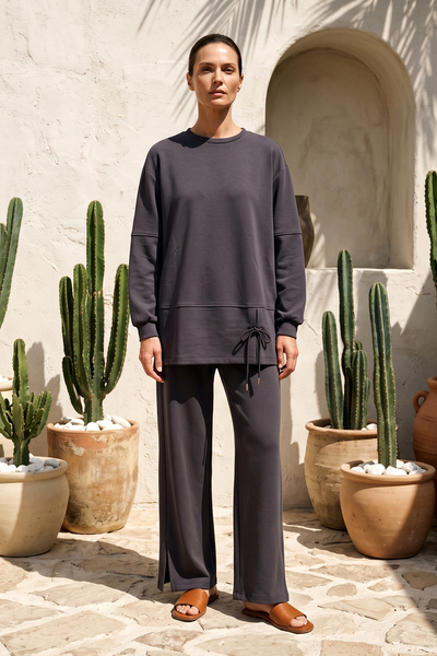 Levidor Sweatpants Set with Lace Detail on the Bottom 101091 Navy Blue