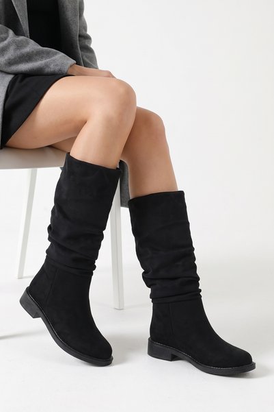 meyra'nın ayakkabıları Women's Drawstring Model Long Boots Black Suede