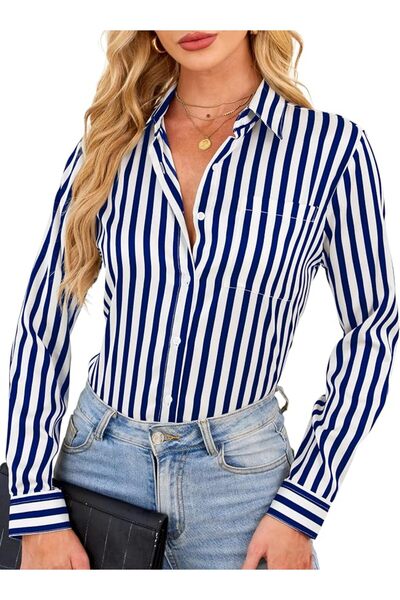 GENERAL Wrinkle-Resistant Silky Women Printed Button Down Shirt Long Sleeve