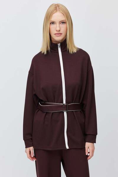 PAULMARK Women's Belted High-Neck Sweatshirt