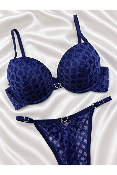 SİLVER MİRROR Supportive Bra Set with Heart Detail in the Middle
