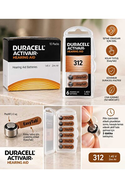 312 Numara İşitme Cihazı Pili 10 Paket 60 Adet
