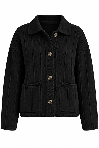 Laluvia Black Large Pocket Buttoned Cardigan - 2Y9011