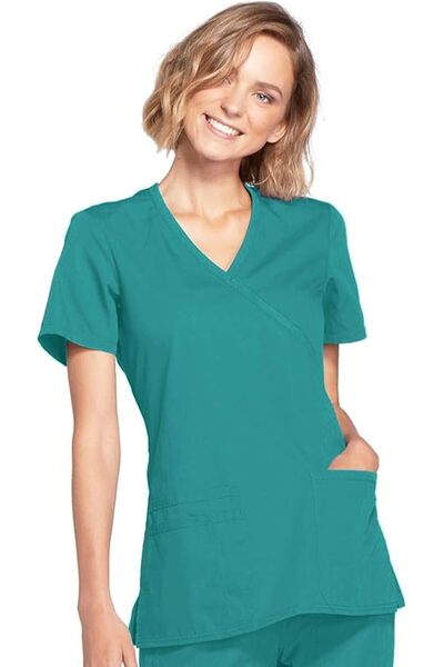 Cherokee Women's Mock Wrap Top Workwear Originals with Rib-Knit Back Panels W...