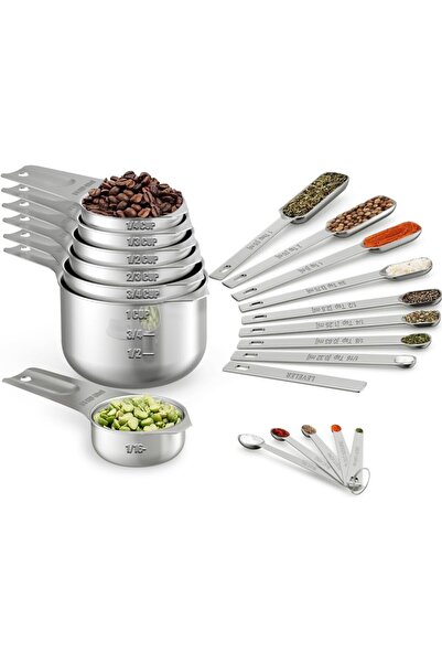 Generic مجموعة أكواب وملاعق قياس ذهبية من 21 قطعة - تتضمن 7 أكواب قياس متداخل...