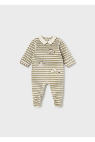 MAYORAL Baby Boy Green Striped Velvet Jumpsuit