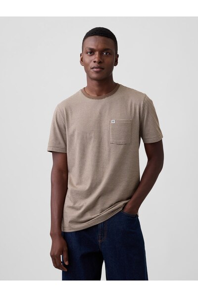 GAP Erkek Bej Organik Pamuk Cepli T-Shirt