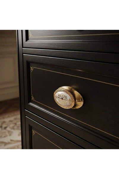Tomurcuk Porselen Furniture Handle Gold White 64mm Handle (198-02-64-16)