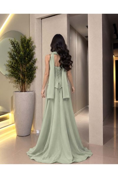 BAKLAFASHO Long Mermaid Corset Strapless Beaded Evening Dress with Shawl - Sage Green