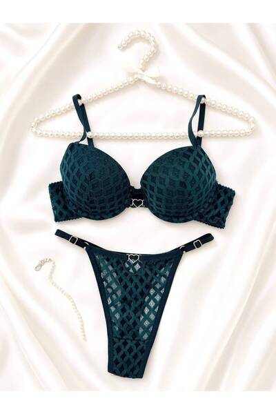 SİLVER MİRROR Supportive Bra Set with Heart Detail in the Middle