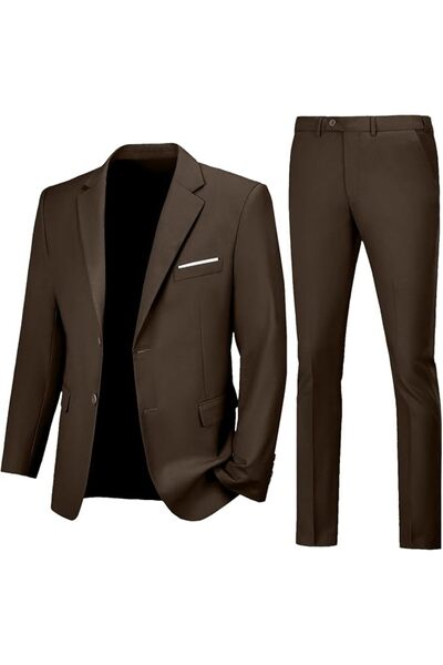 GENERAL Mens Slim Fit 2 Piece Suit Two Button Notched Lapel Solid Suit Jacket...