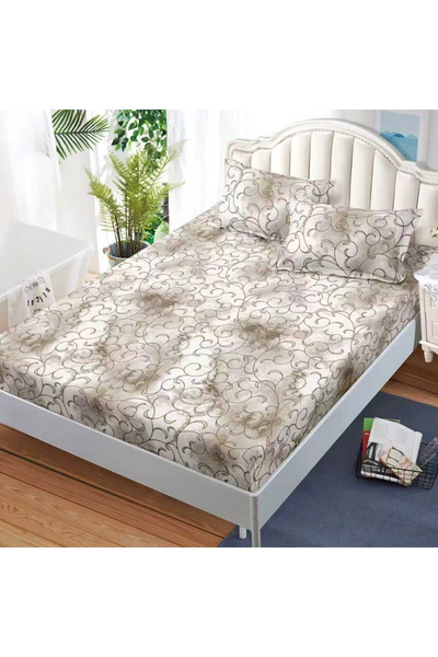 decorami Stretchy Sheet, 180x200 cm + 2 Pillowcases 50x70 cm, Beige, abstract