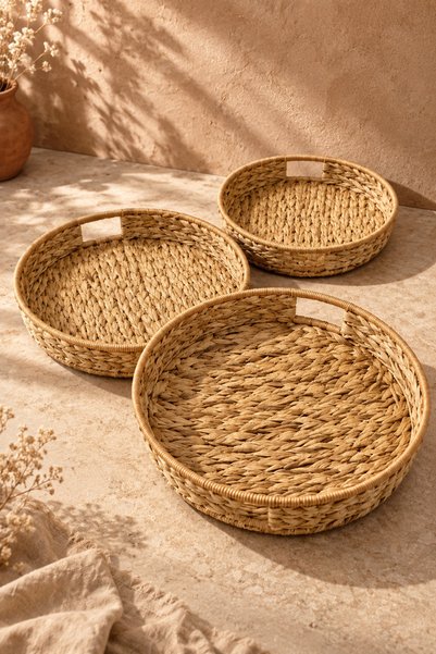 Tutku Home Serengeti 3'lü Rattan & Hasır Tepsi