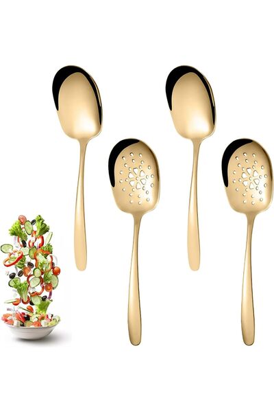 Generic 4-Piece Stainless Steel Serving Spoon Set, 2 Spoons & 2 Slotted Spoon...