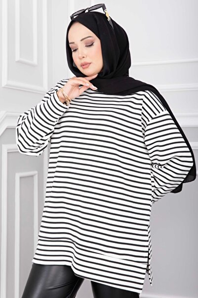 EBRUTESETTÜR Slit Detailed Striped Tunic Black