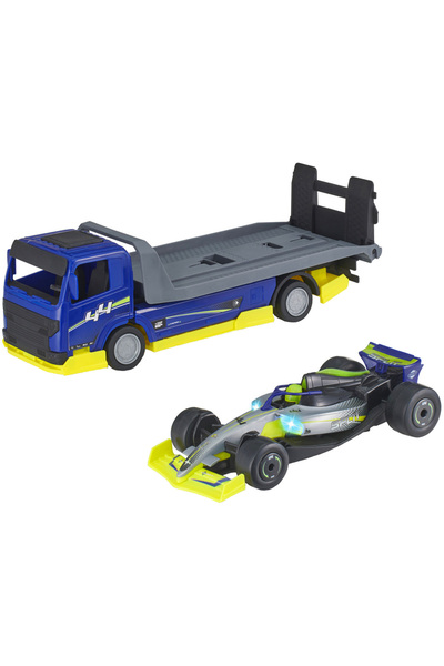 Dickie Toys Masina Formula Transporter Team Split 35 cm cu lumini si sunete