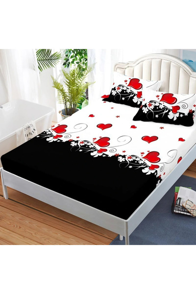 decorami Stretchy sheet, FINET, 180x200cm, 2 pillowcases 50x70cm, White, Blac...