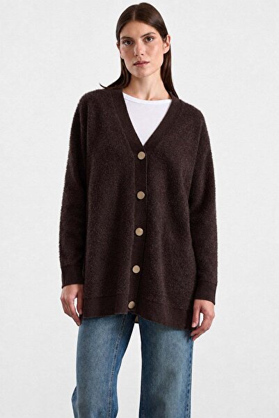 Olcay V-Neck Soft Fabric Cardigan Brown 8295