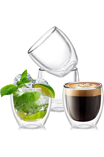 Generic Pack of 4 - Double Walled Espresso Cups 2.7oz (80ml), Glass Espresso ...