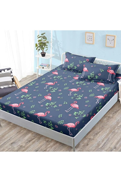 decorami Stretchy Sheet, 180x200 cm + 2 Pillowcases 50x70 cm, Navy Blue, Flam...