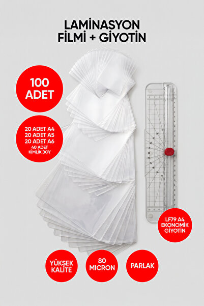 100 Adet Laminasyon Filmi + LF79 Sürgülü Giyotin
