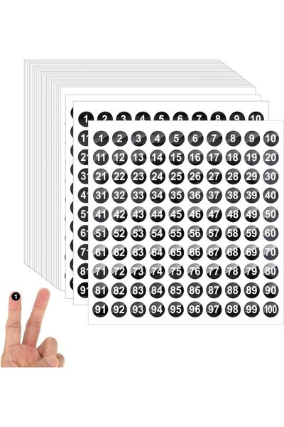 Generic 25 Sheets 1-100 Number Stickers, 1cm Small Round Vinyl Labels, Self-A...