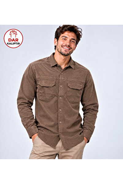 FSR FUSARO Erkek Kadife Slim Fit Uzun Kollu Çift Cepli Gömlek