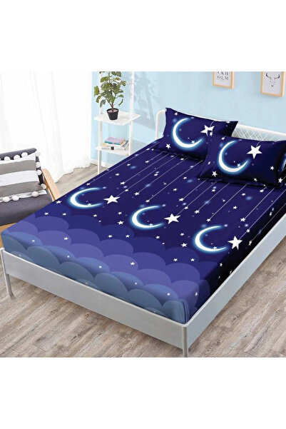 decorami Stretchy sheet, FINET, 180x200cm, 2 pillowcases 50x70cm, Blue, moon ...