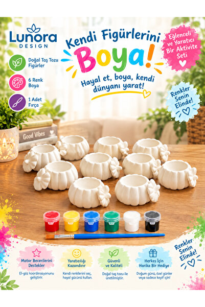 10 Adet (3D) Mini Kabak Kapaklı Taş Boyama Figür Çocuk Gelişimi Etkinlik Taş boyama seti