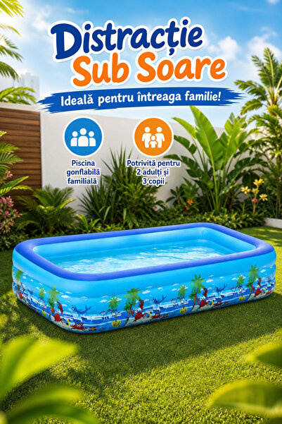 MACVI Piscina gonflabilă de familie 180 x 125 x 54 cm, 370 L, Albastru/Alb