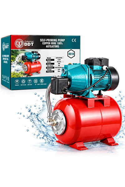 DDT Pompă de presiune 24 Litri, DDT, AutoJet80S, 1500 W, pompă din fontă, 3 m³/h, înălțime maximă de refulare 40 m, adâncime maximă de aspirație 8 m