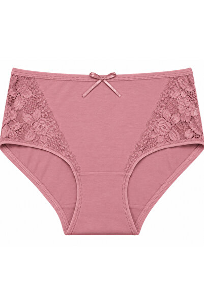 Zena Large Size High Waist Floral Lace Bow Detailed Cotton Women's Panties