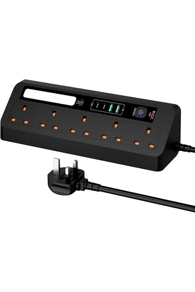 ELECDON وصلة تمديد كهربائية 3 متر مع 5 منافذ تيار متردد و4 منافذ USB (2 من نو...