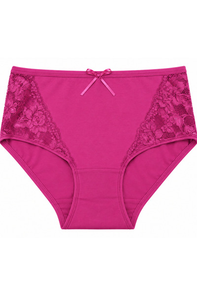 Zena Large Size High Waist Floral Lace Bow Detailed Cotton Women's Panties