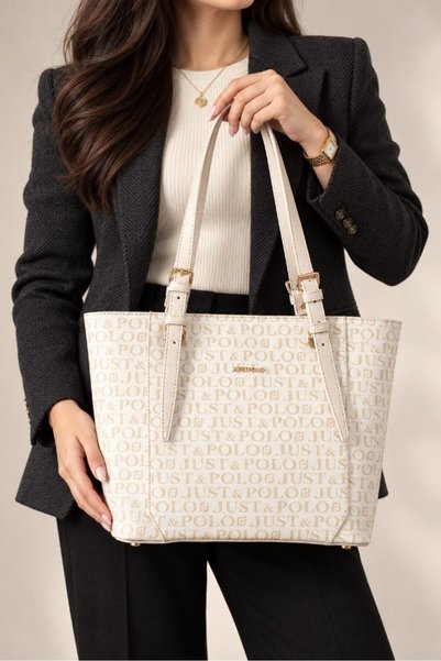 Just Polo Women's Hand and Shoulder Bag with Logo, Zipper, Tote Buckle, Brown...