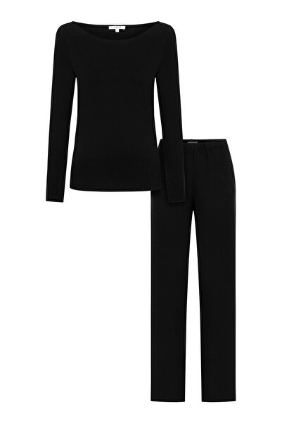 Jaya Bambu Uzun Kollu Pijama Takımı / Siyah