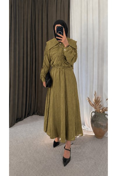 Hepsi Moda Azalea Zippered Skirt Suit - 3205 - Oil Green