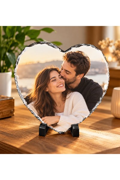 SEDORA Kişiye Özel Kalp Taş Fotoğraf Çerçevesi 20x20 cm – Fotoğraflı Dekorati...