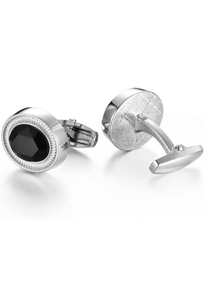 Generic wynameleri Classic Black Cufflinks in a Round Shape of Simple and Cal...
