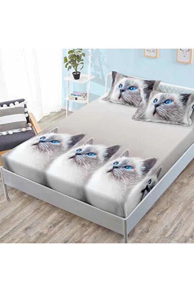 decorami Stretchy sheet, FINET, 180x200cm, 2 pillowcases 50x70cm, Beige, kittens