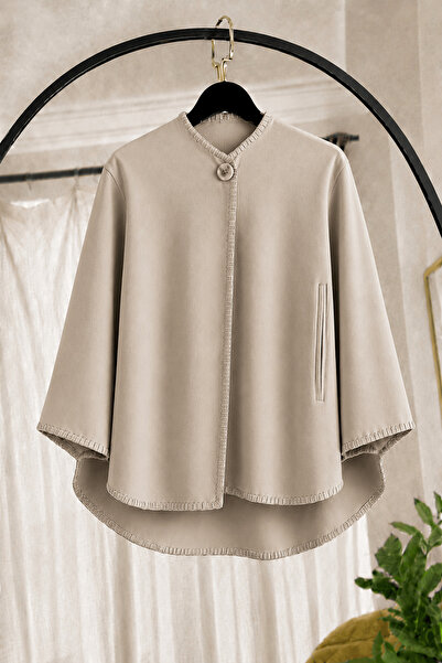 Hepsi Moda Çoban Dikiş Detaylı Panço - 0018 - Taş