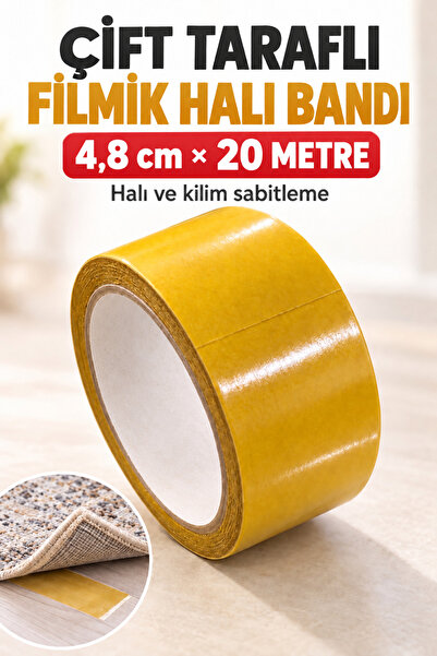GÜZELYÜZ AVM Kaymaz Kaydırmaz Halı Bandı Çift Taraflı 20 Metre x 4.8 cm Kilim Paspas Halı Tablo Sabitleme Bant